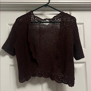 Elegant Brown Crochet Women's Cropped 
Sweater